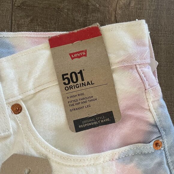 NWT Levi's 501 Jeans Denim Y2K Women Size 27x30 White Tie Dye Denim‎ Button Fly - Picture 5 of 16